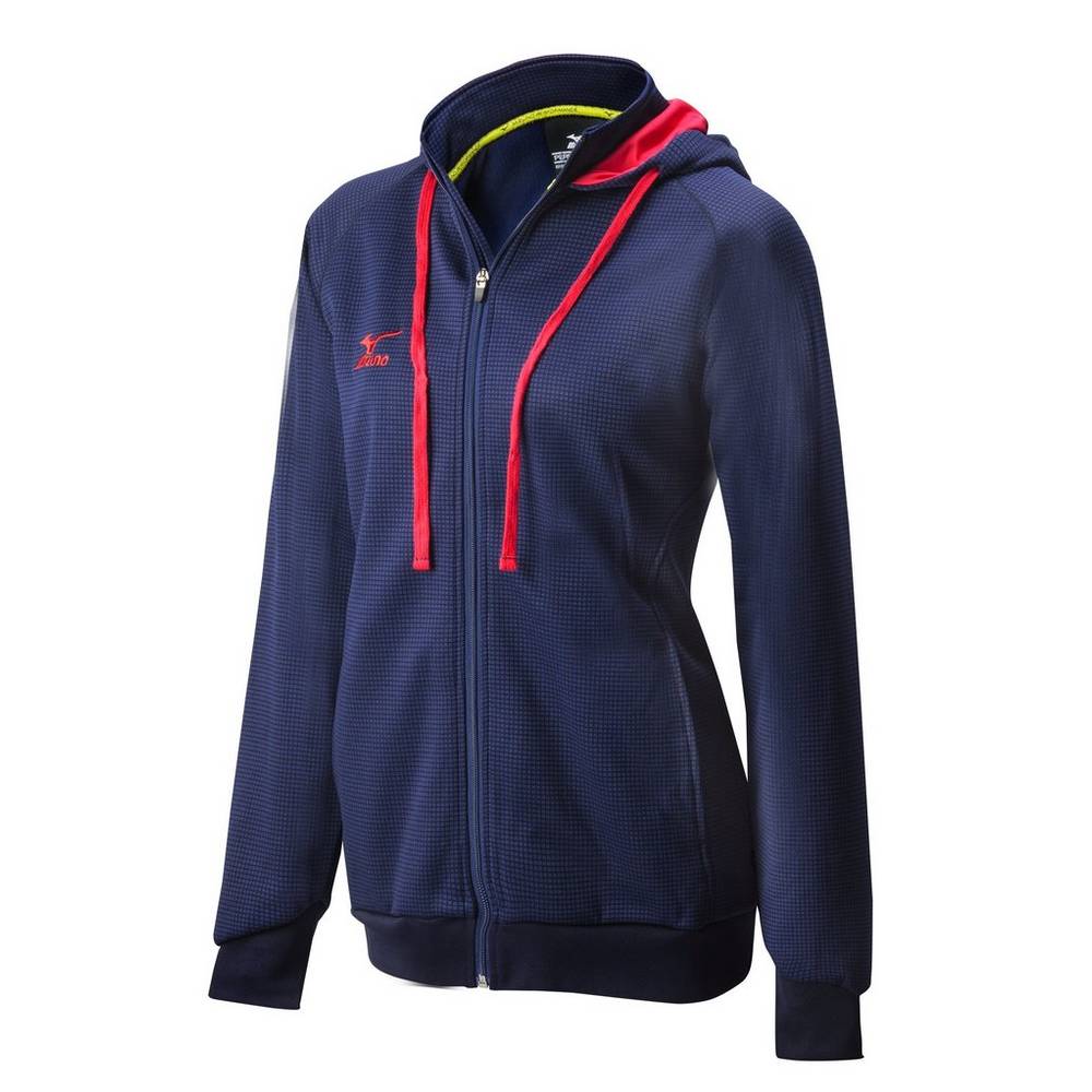 Mizuno Pro Full Cipzáros Hoody Női Kapucnis Pulóver Sötétkék/Piros VRP457382